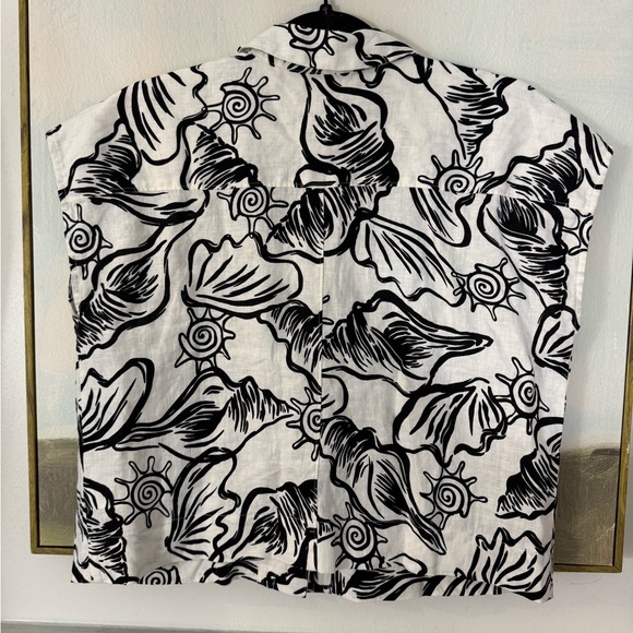 MADEWELL Boxy Cap-Sleeve Shirt in 100% Linen Lighthouse Shell Print Size XS - Picture 5 of 8